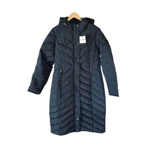 Steve Madden Women's Size M Black Long Quilted Winter Hooded Puffer Coat - New